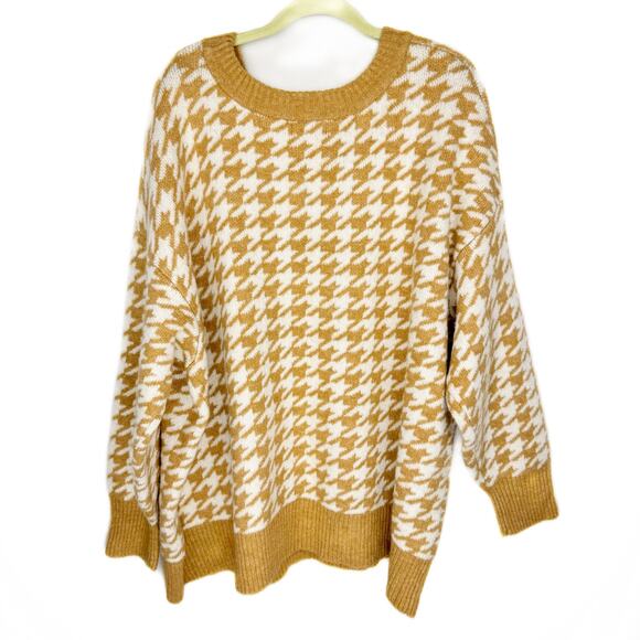 Ava & Viv White & Tan Houndstooth Soft Stretch Cotton Tight Knit Sweater Sz 4X - Picture 2 of 9